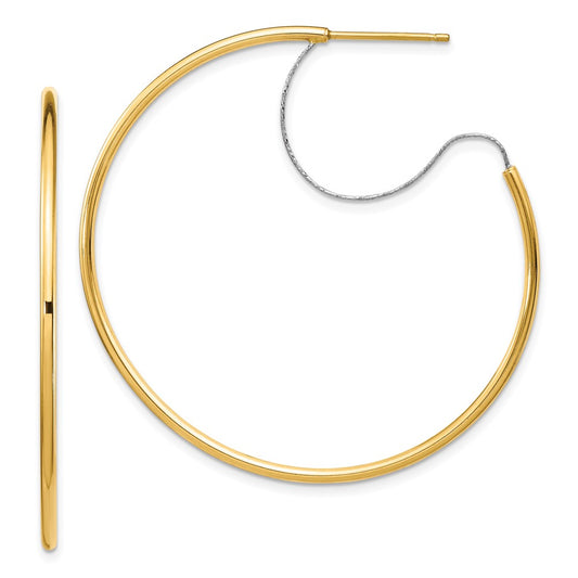 14K Two-Tone Large 2x45mm Diamond Cut Wire Polished Hoop Earrings
