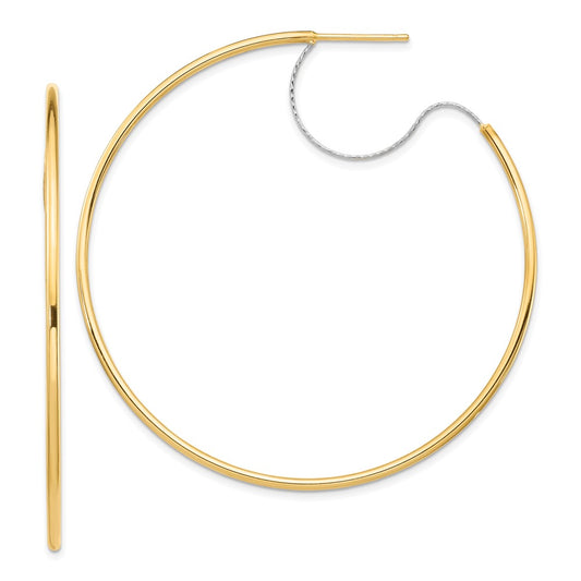 14K Two-Tone Large 2x55mm Diamond Cut Wire Polished Hoop Earrings
