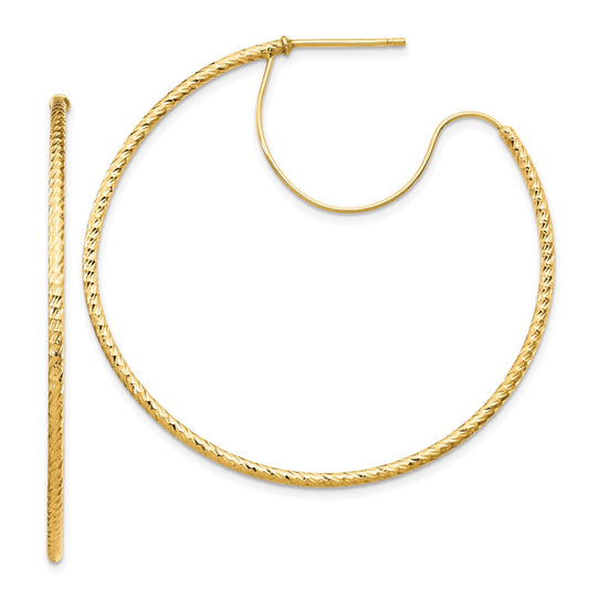 14K Yellow Gold 1.5x45mm D/C with Polished wire Hoop Earrings