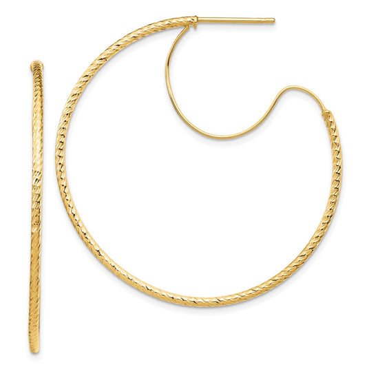14K Yellow Gold 1.5x40mm D/C with Polished wire Hoop Earrings