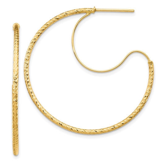 14K Yellow Gold 1.5x35mm D/C with Polished wire Hoop Earrings