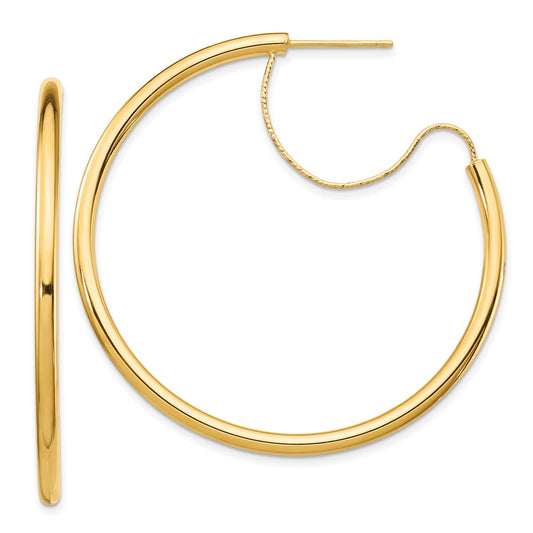 14K Yellow Gold 2.5x40mm Polished with D/C wire Hoop Earrings