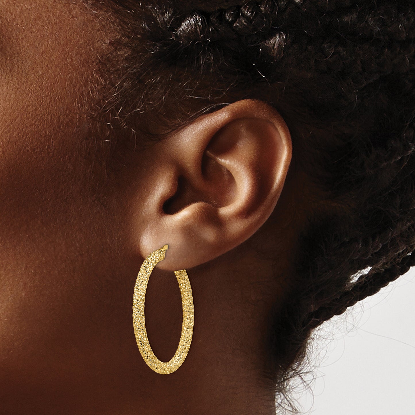 14K Yellow Gold 3mm Diamond-cut Hoop Earrings