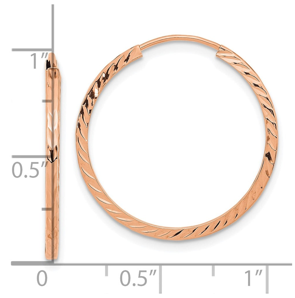14k Rose Gold 1.60mm D/C Square Tube Endless Hoop Earrings