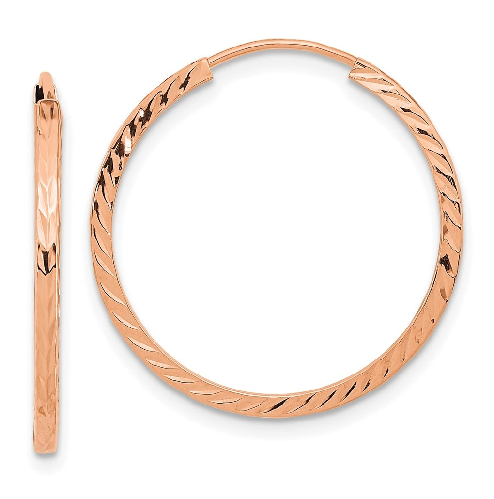 14k Rose Gold 1.60mm D/C Square Tube Endless Hoop Earrings