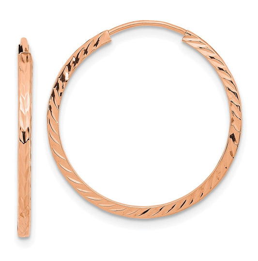 14k Rose Gold 1.60mm D/C Square Tube Endless Hoop Earrings