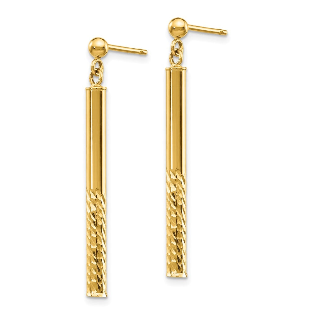14K Yellow Gold Polished and Diamond-cut Bar Dangle Post Earrings – Elegant Jewelry Gift for Birthday, Anniversary, Engagement, Wedding