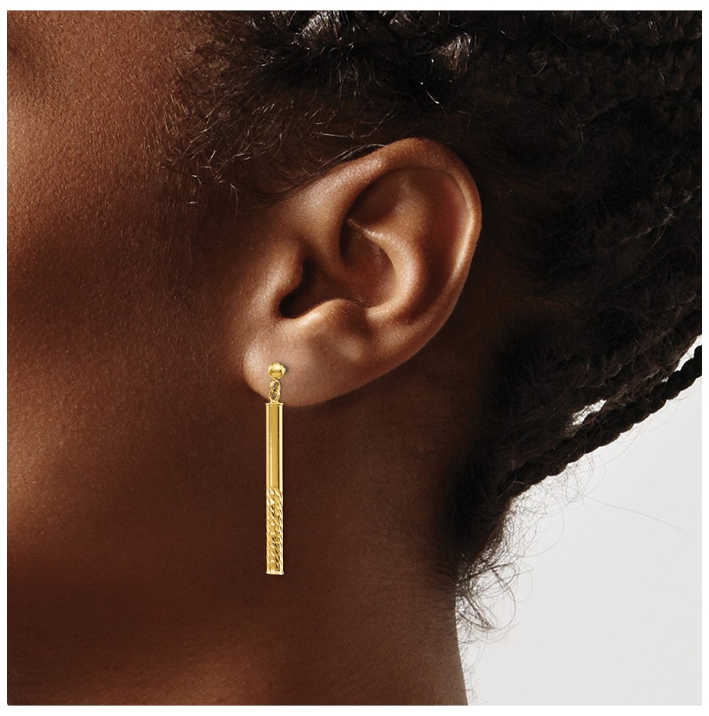 14K Yellow Gold Polished and Diamond-cut Bar Dangle Post Earrings – Elegant Jewelry Gift for Birthday, Anniversary, Engagement, Wedding