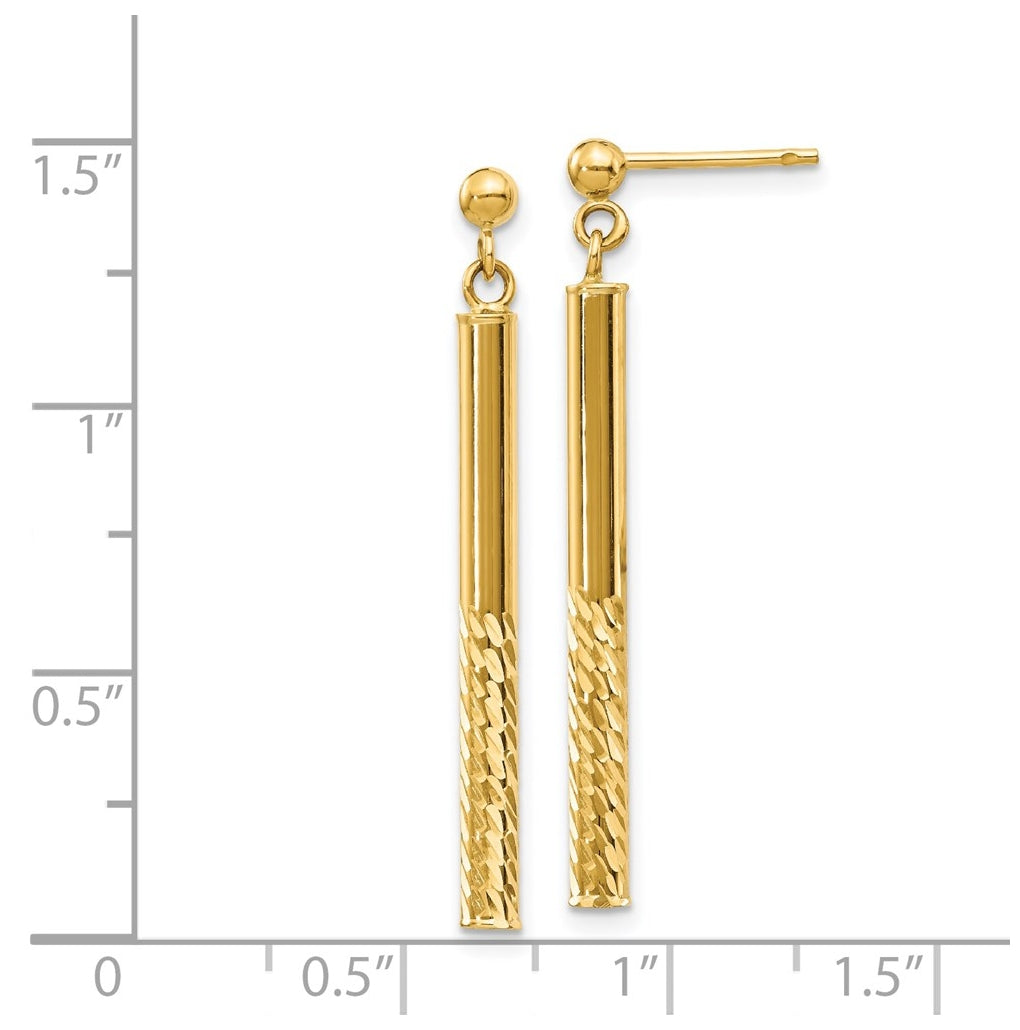 14K Yellow Gold Polished and Diamond-cut Bar Dangle Post Earrings – Elegant Jewelry Gift for Birthday, Anniversary, Engagement, Wedding