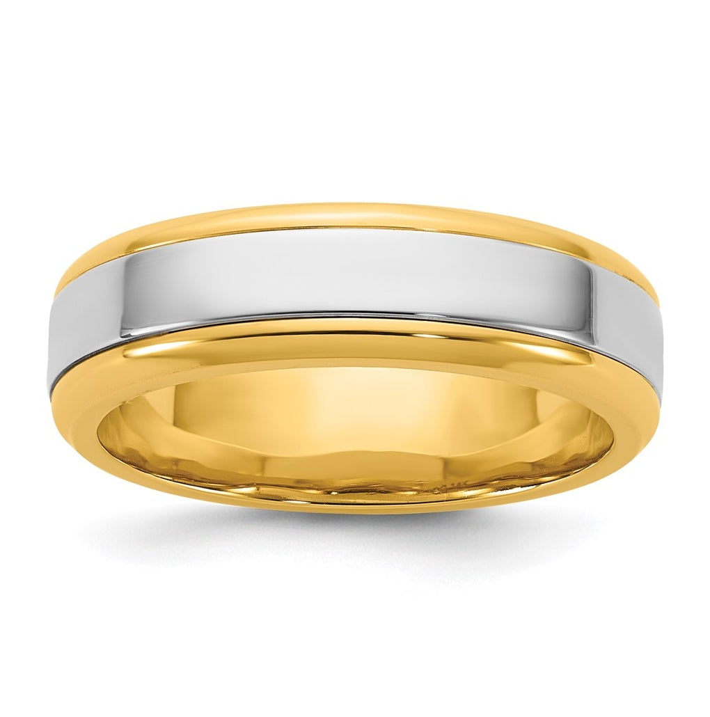 14k Two-Tone Yellow and White Gold Beveled Edge Wedding Band