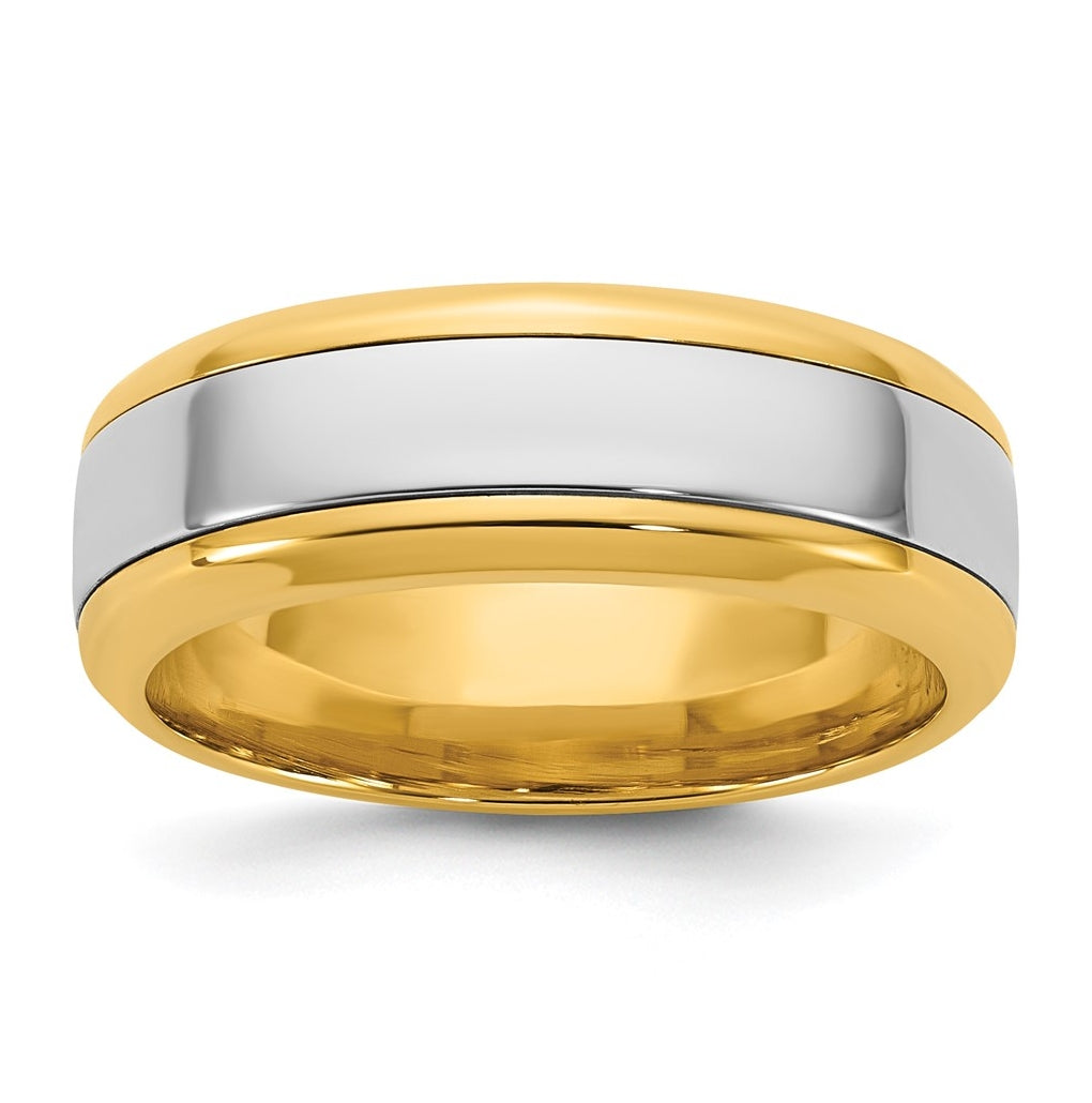 14k Two-Tone Yellow and White Gold Beveled Edge Wedding Band