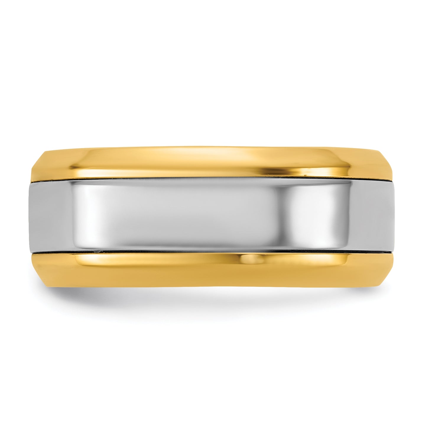 14k Two-Tone Yellow and White Gold Beveled Edge Wedding Band