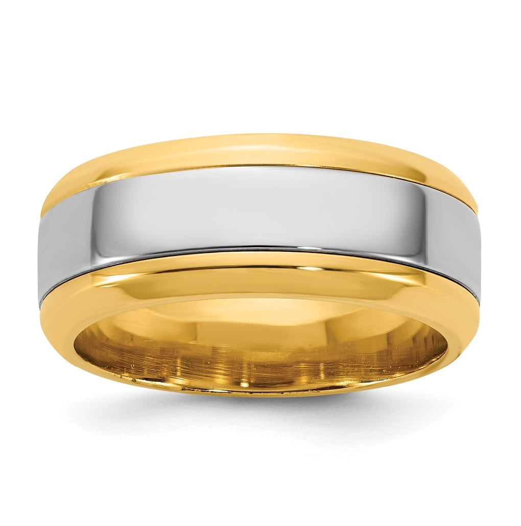 14k Two-Tone Yellow and White Gold Beveled Edge Wedding Band