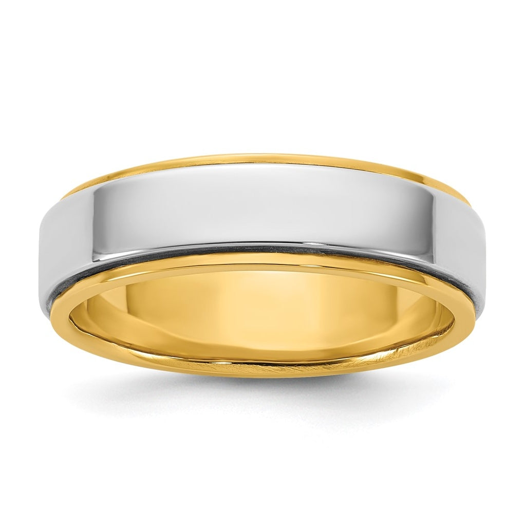 14k Two-Tone Yellow and White Gold Step Edge Wedding Band