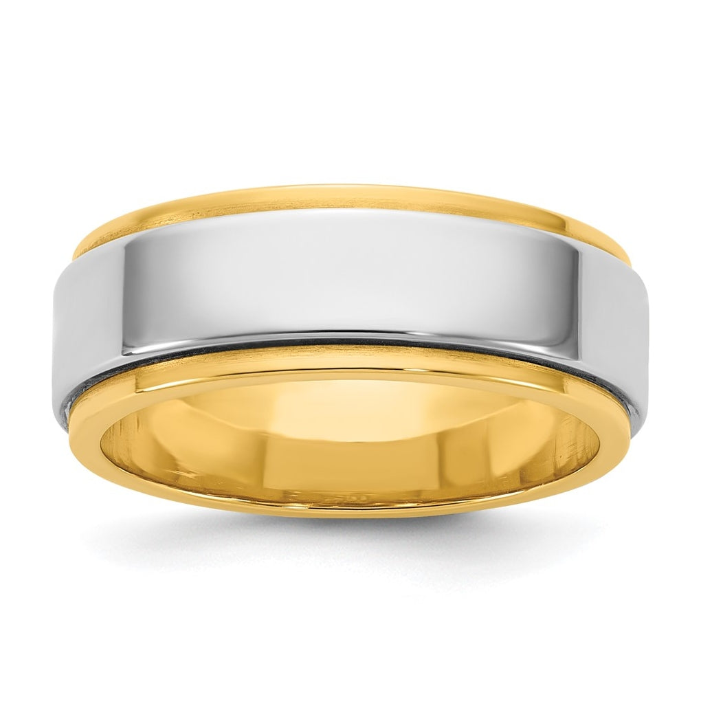 14k Two-Tone Yellow and White Gold Step Edge Wedding Band