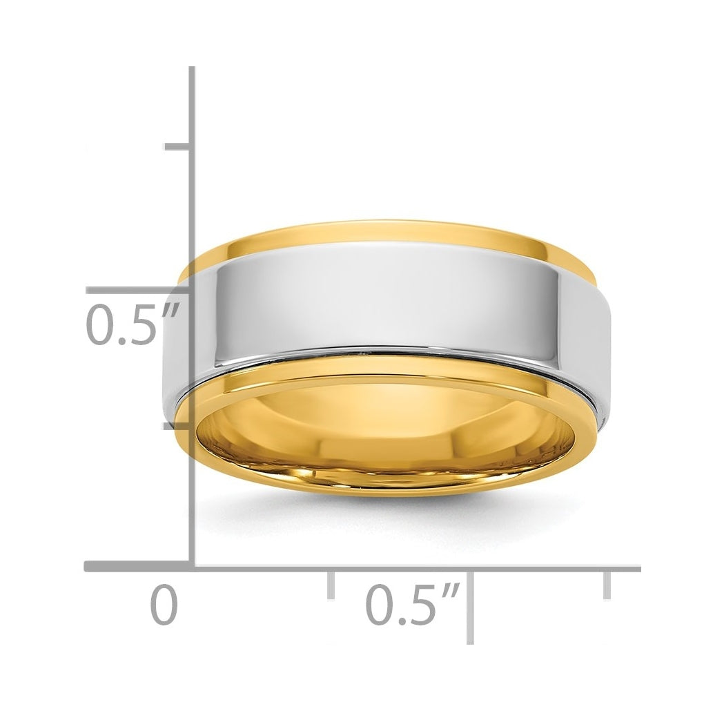 14k Two-Tone Yellow and White Gold Step Edge Wedding Band