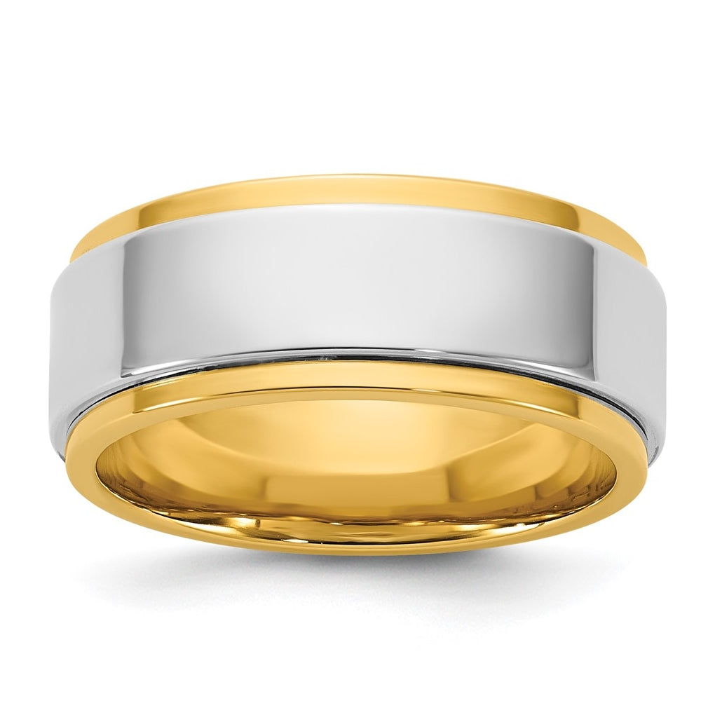 14k Two-Tone Yellow and White Gold Step Edge Wedding Band