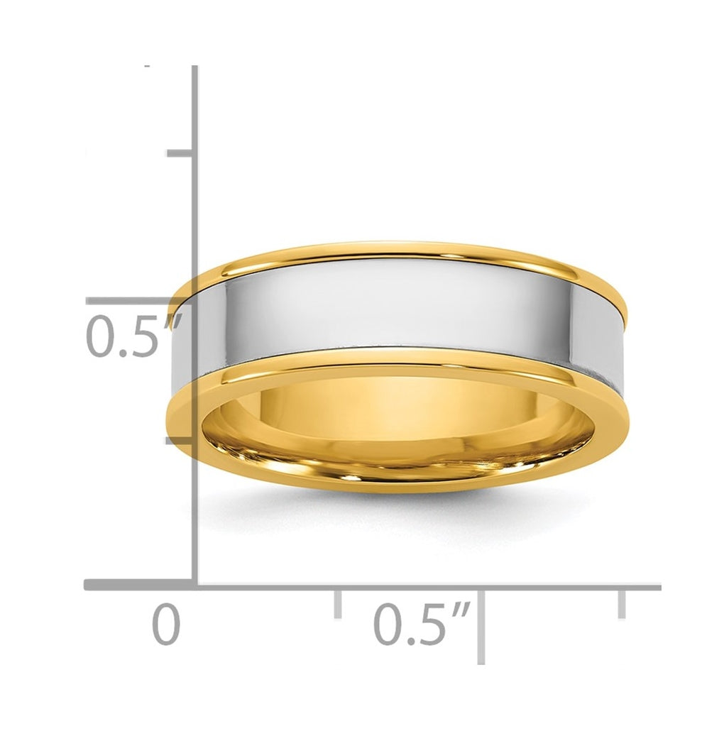 14k Two-Tone Yellow and White Gold Step Up Flat Edge Wedding Band