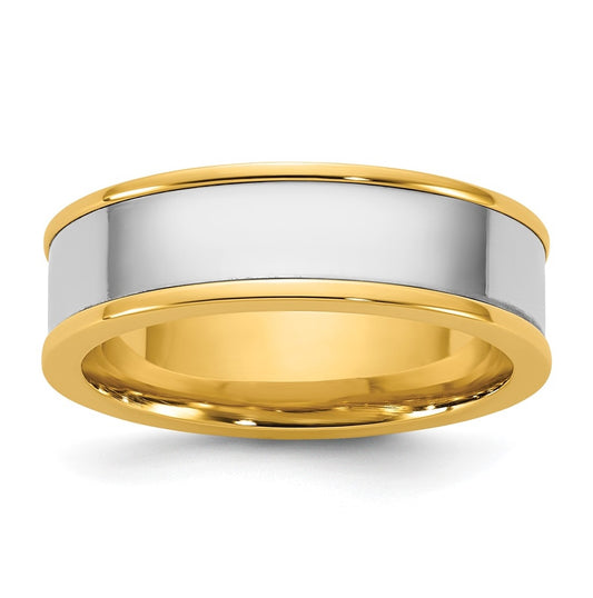 14k Two-Tone Yellow and White Gold Step Up Flat Edge Wedding Band
