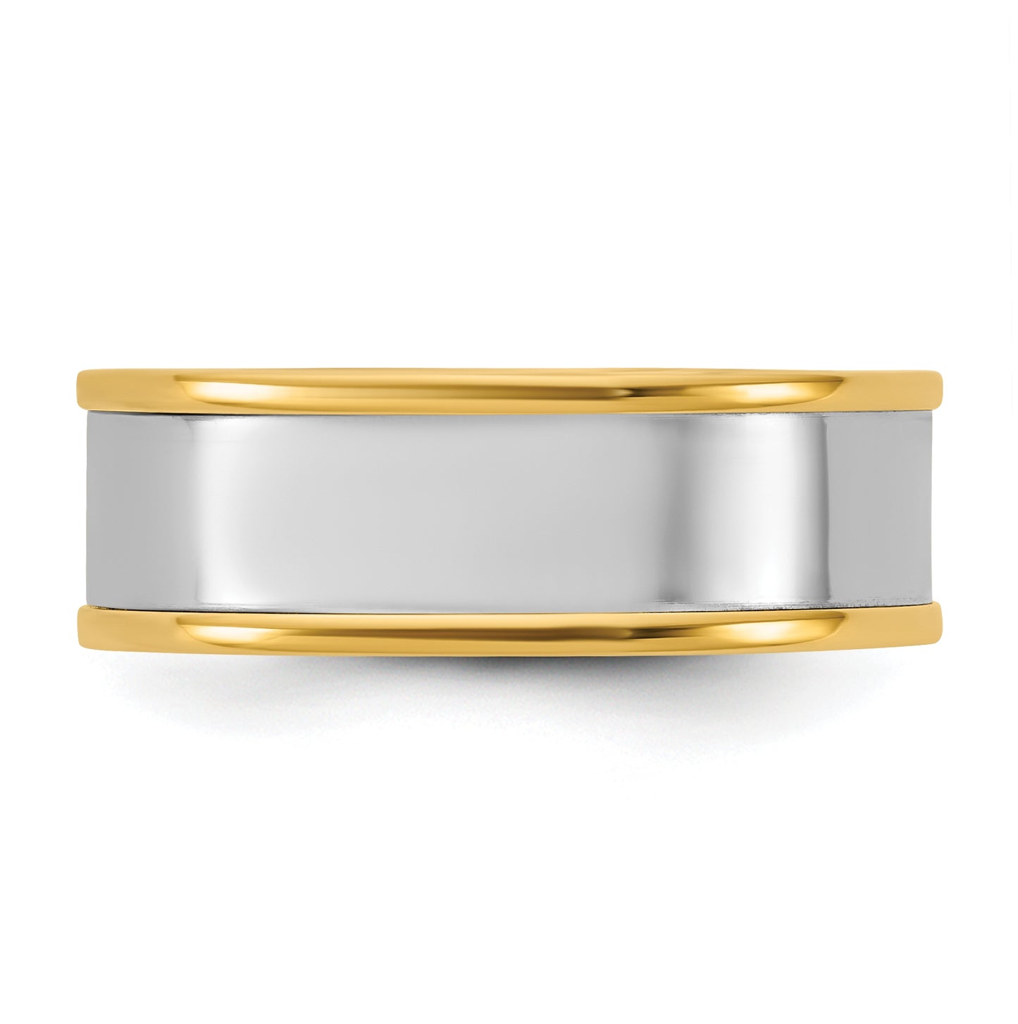 14k Two-Tone Yellow and White Gold Step Up Flat Edge Wedding Band