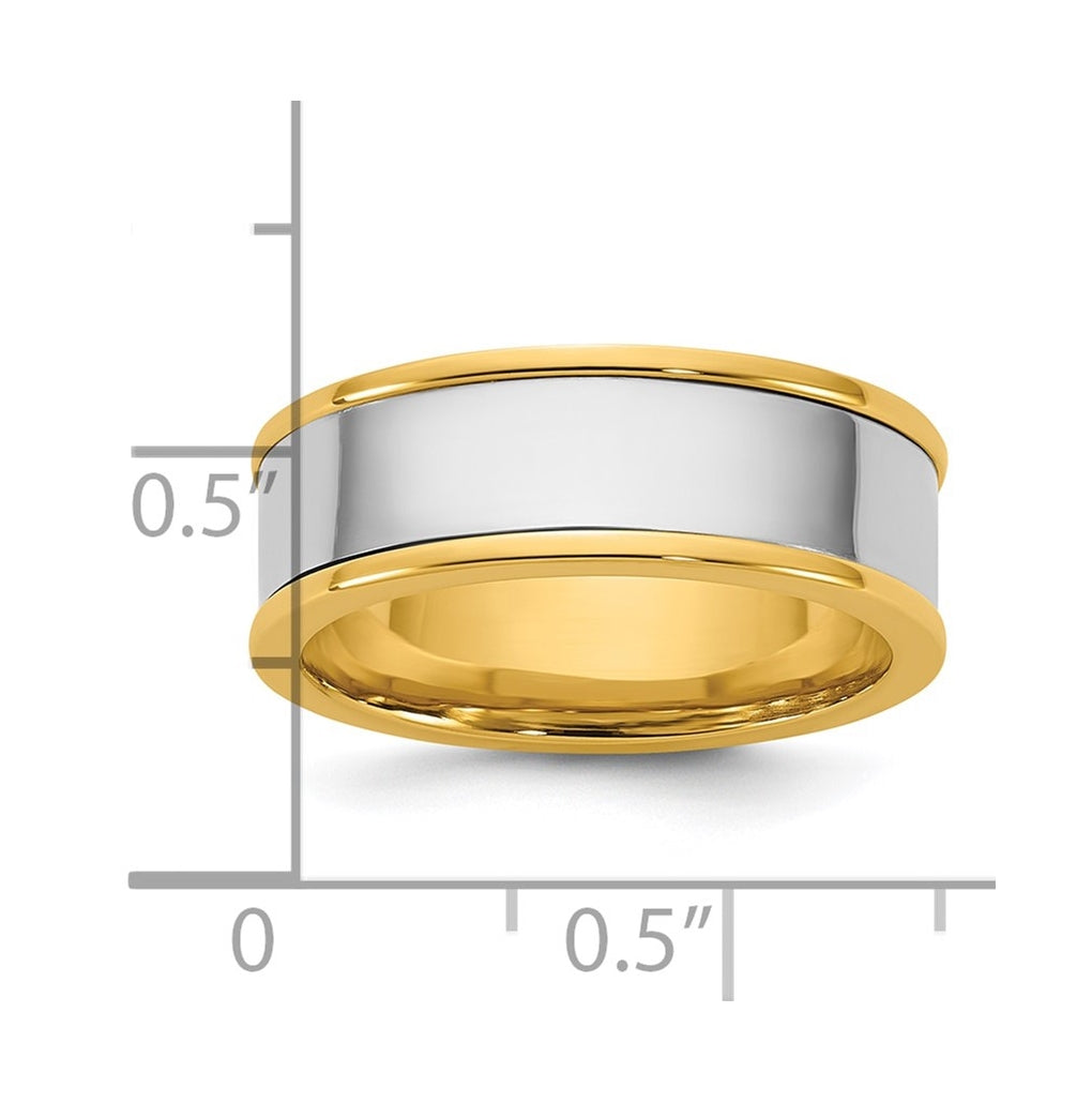 14k Two-Tone Yellow and White Gold Step Up Flat Edge Wedding Band