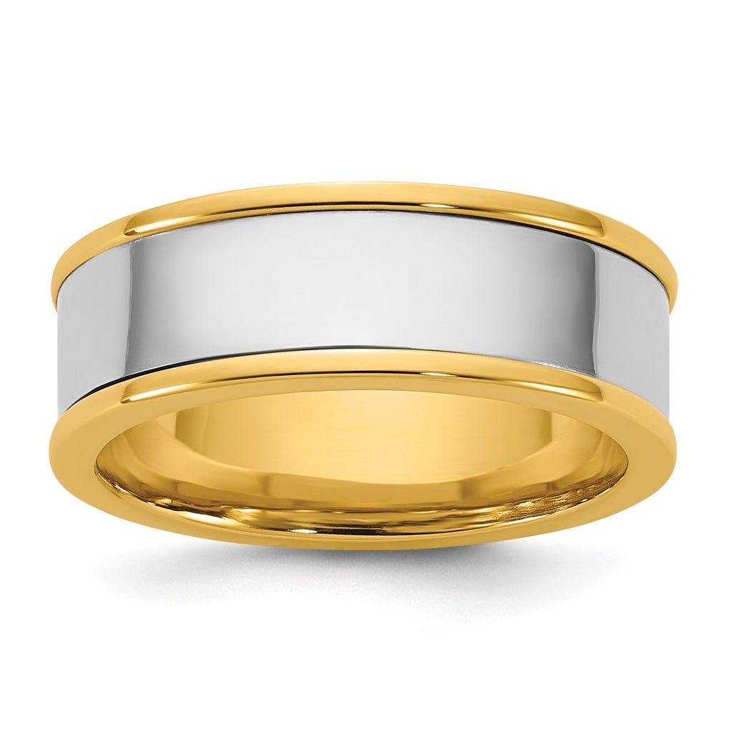 14k Two-Tone Yellow and White Gold Step Up Flat Edge Wedding Band