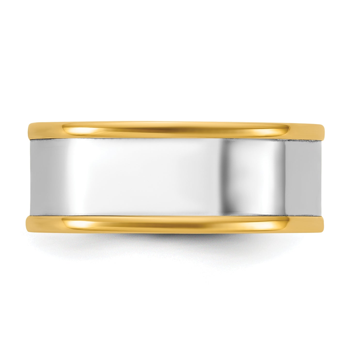14k Two-Tone Yellow and White Gold Step Up Flat Edge Wedding Band