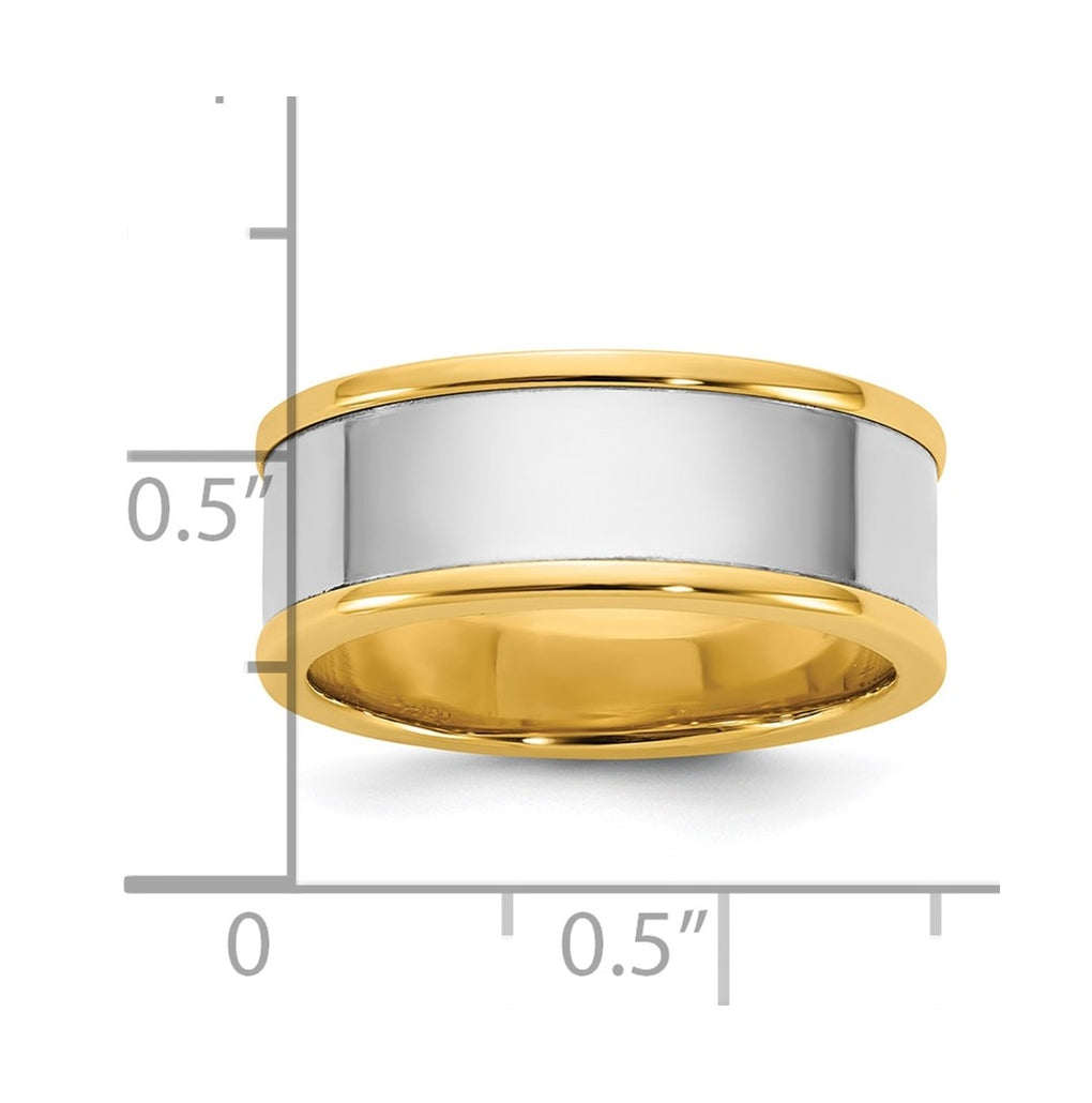 14k Two-Tone Yellow and White Gold Step Up Flat Edge Wedding Band