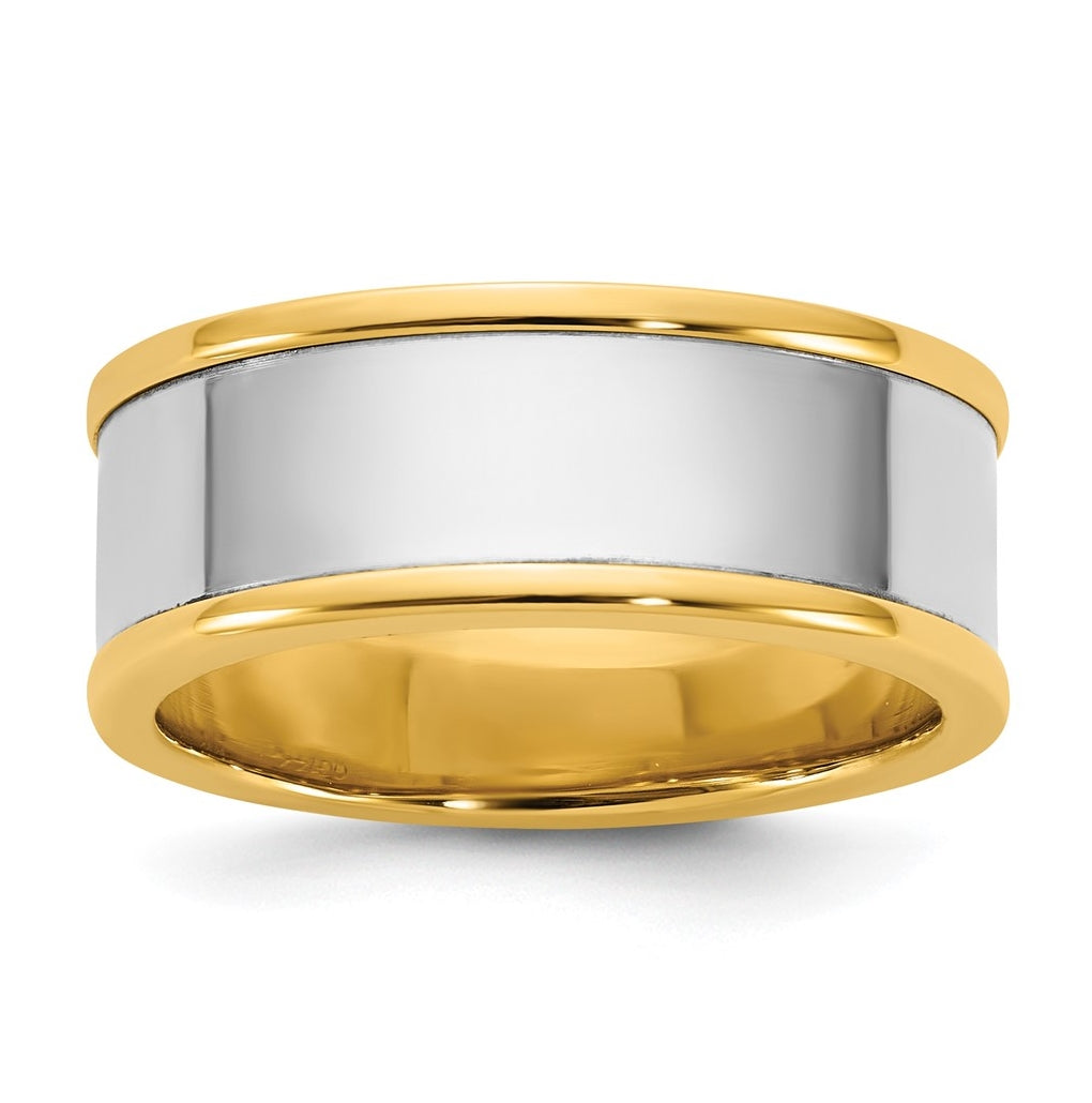 14k Two-Tone Yellow and White Gold Step Up Flat Edge Wedding Band