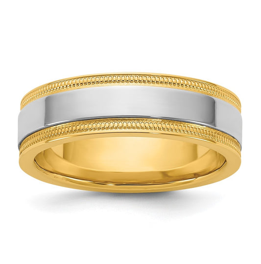 14k Two-Tone Yellow and White Gold Milgrain Wedding Band