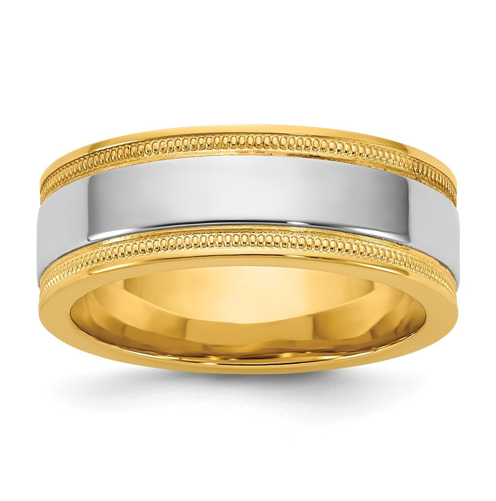 14k Two-Tone Yellow and White Gold Milgrain Wedding Band