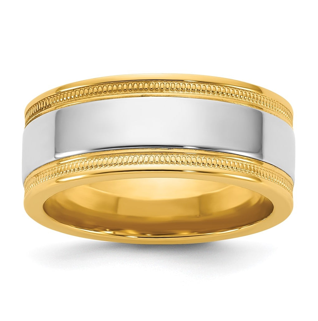 14k Two-Tone Yellow and White Gold Milgrain Wedding Band