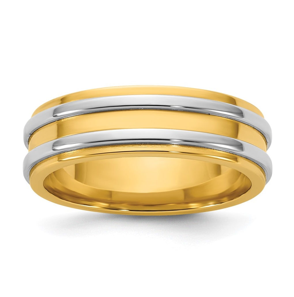 14k Two-Tone Yellow and White Gold Double Banded Wedding Band