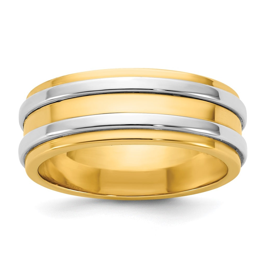 14k Two-Tone Yellow and White Gold Double Banded Wedding Band