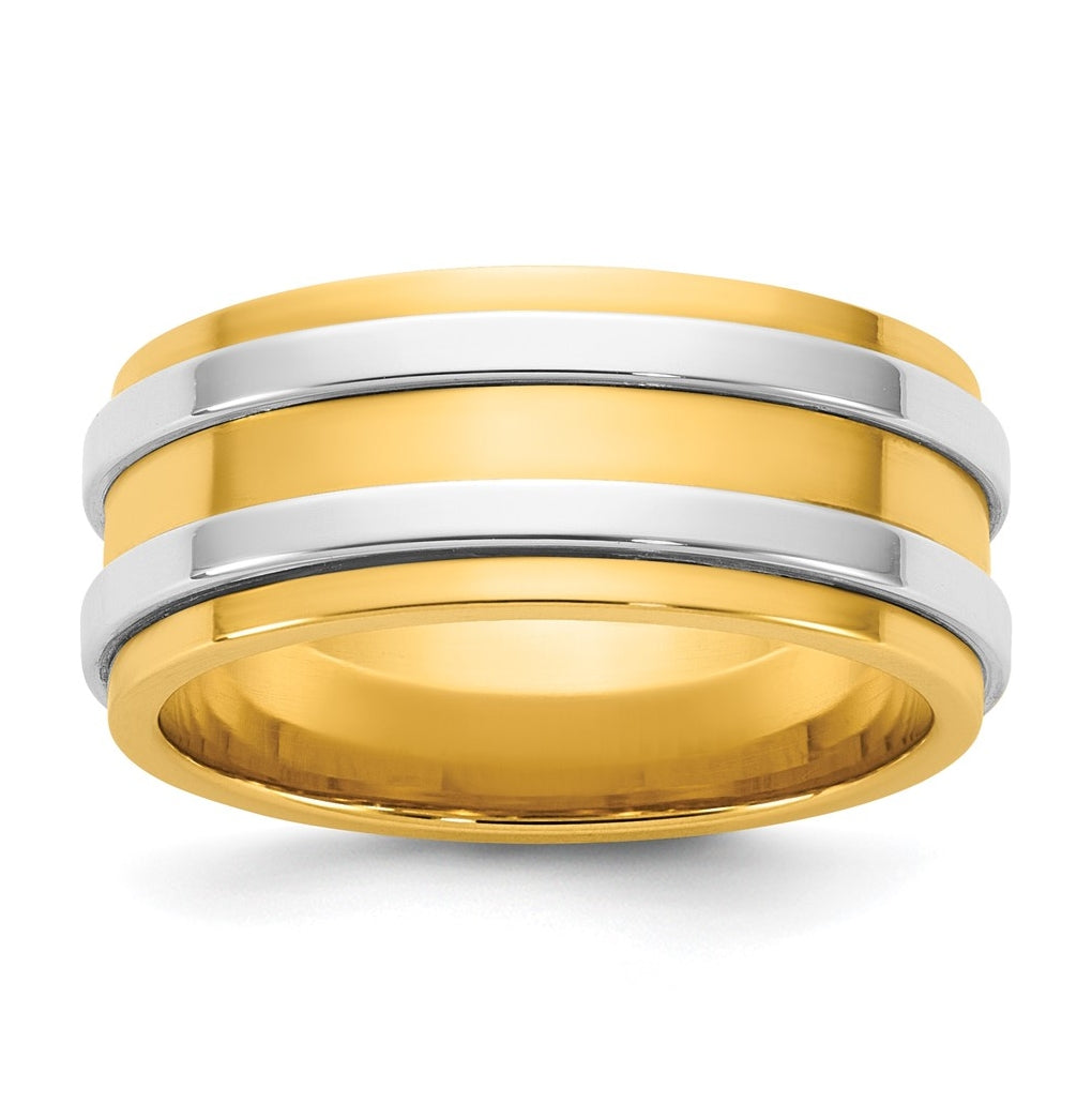14k Two-Tone Yellow and White Gold Double Banded Wedding Band