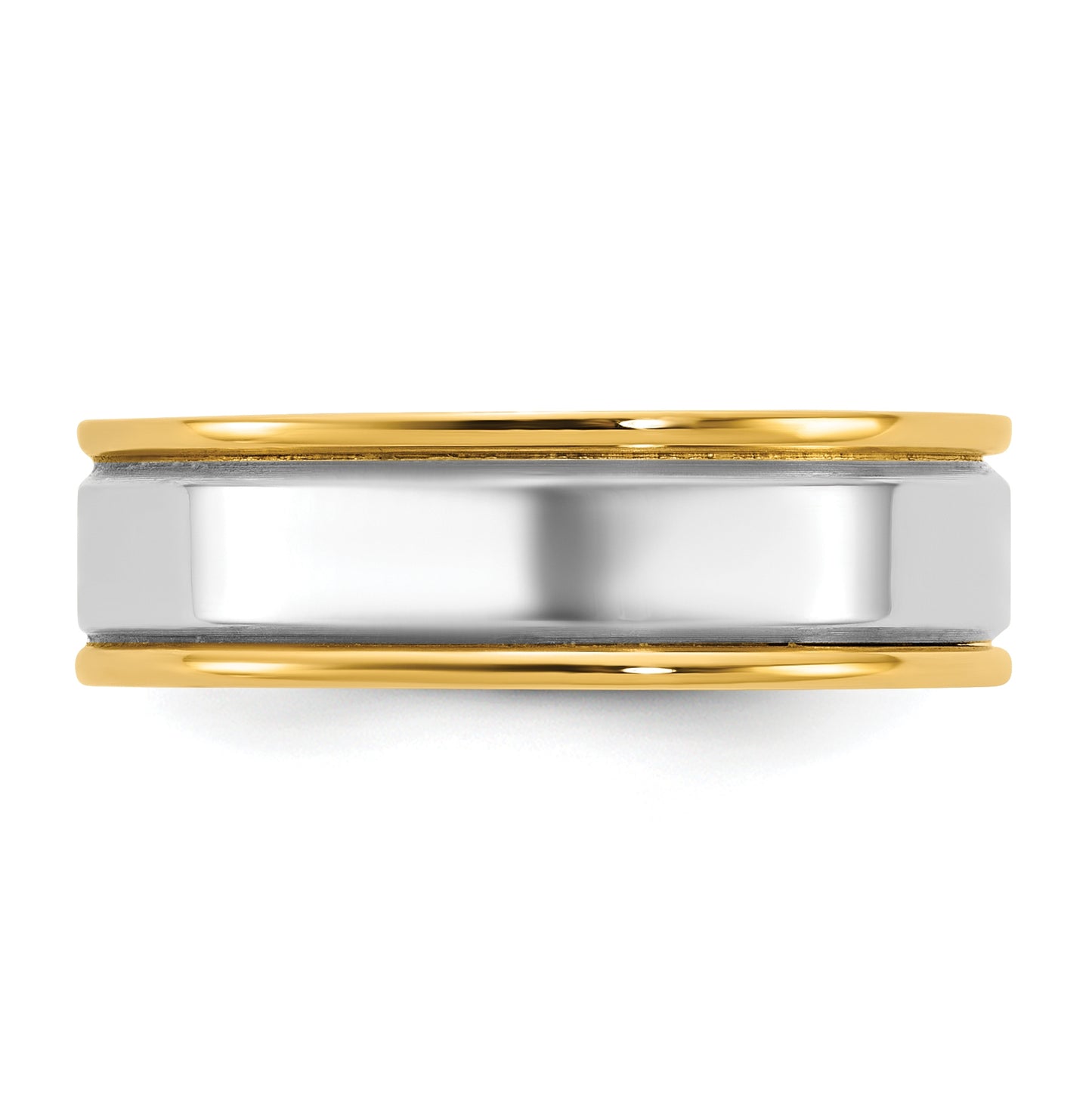 14k Two-Tone Yellow and White Gold Step Up Beveled Wedding Band