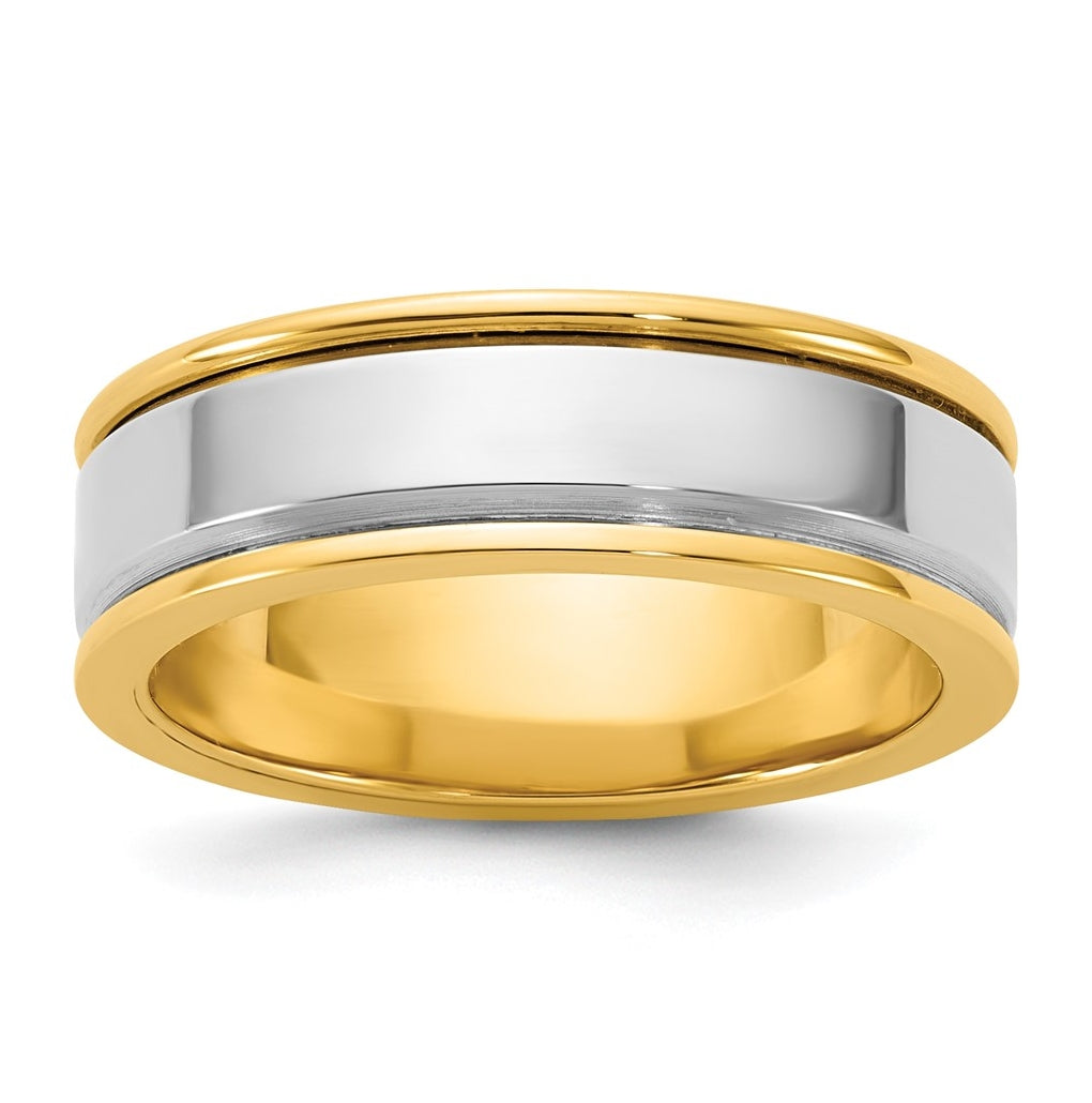 14k Two-Tone Yellow and White Gold Step Up Beveled Wedding Band