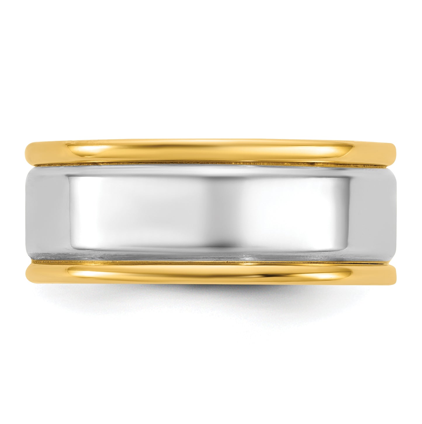 14k Two-Tone Yellow and White Gold Step Up Beveled Wedding Band
