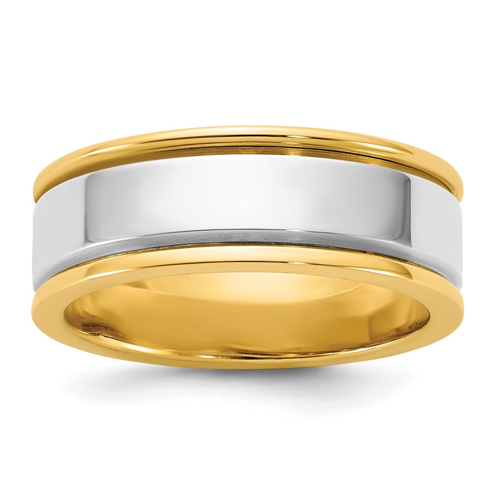 14k Two-Tone Yellow and White Gold Step Up Beveled Wedding Band