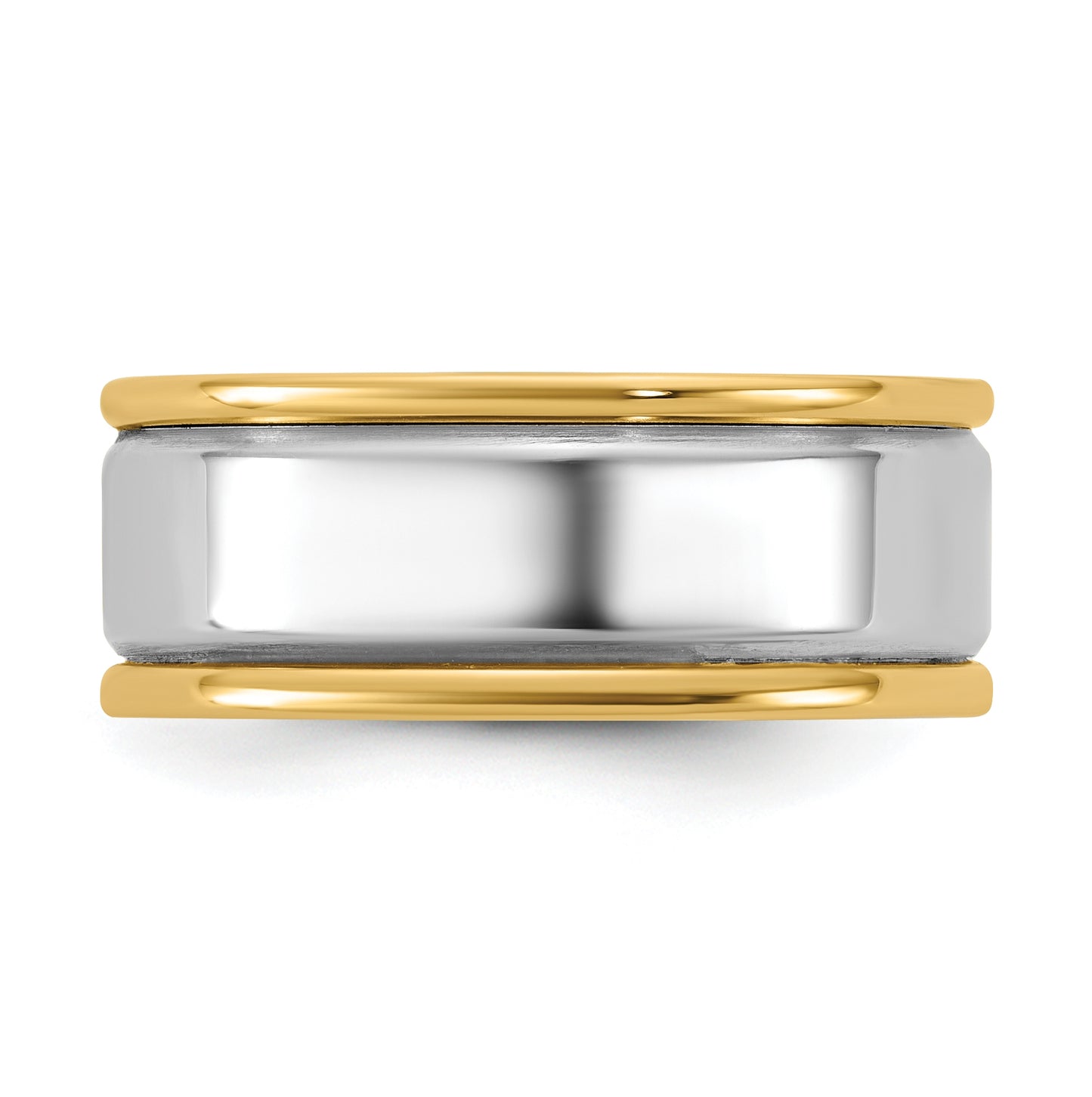 14k Two-Tone Yellow and White Gold Step Up Beveled Wedding Band
