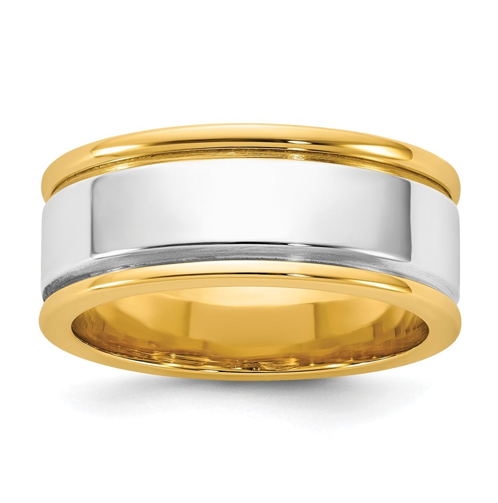 14k Two-Tone Yellow and White Gold Step Up Beveled Wedding Band