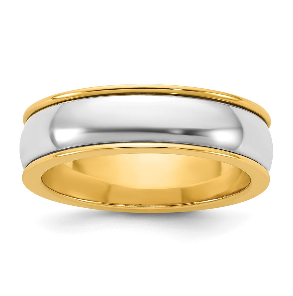 14k Two-Tone Y/W Half Round Wedding Band