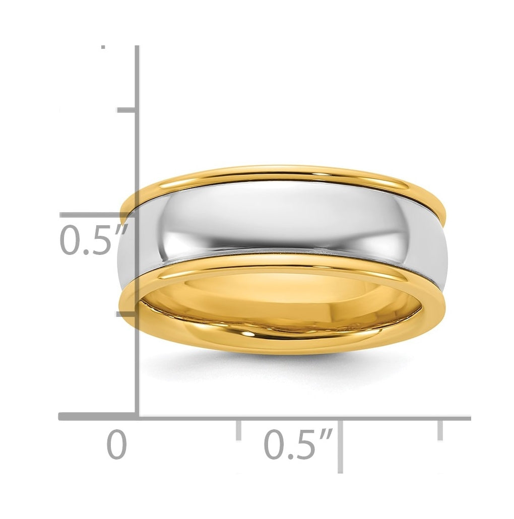 14k Two-Tone Y/W Half Round Wedding Band
