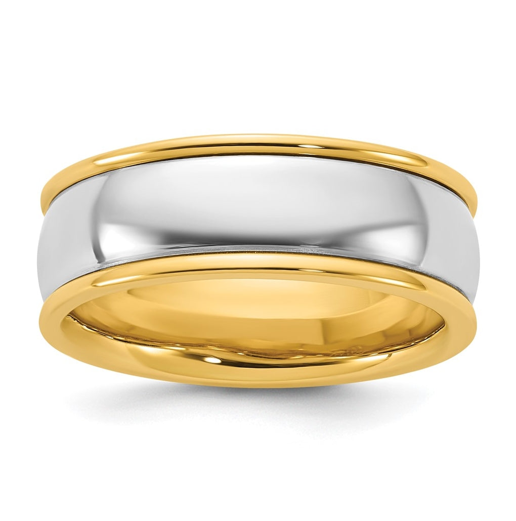 14k Two-Tone Y/W Half Round Wedding Band