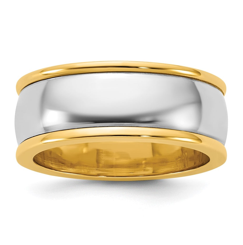 14k Two-Tone Y/W Half Round Wedding Band