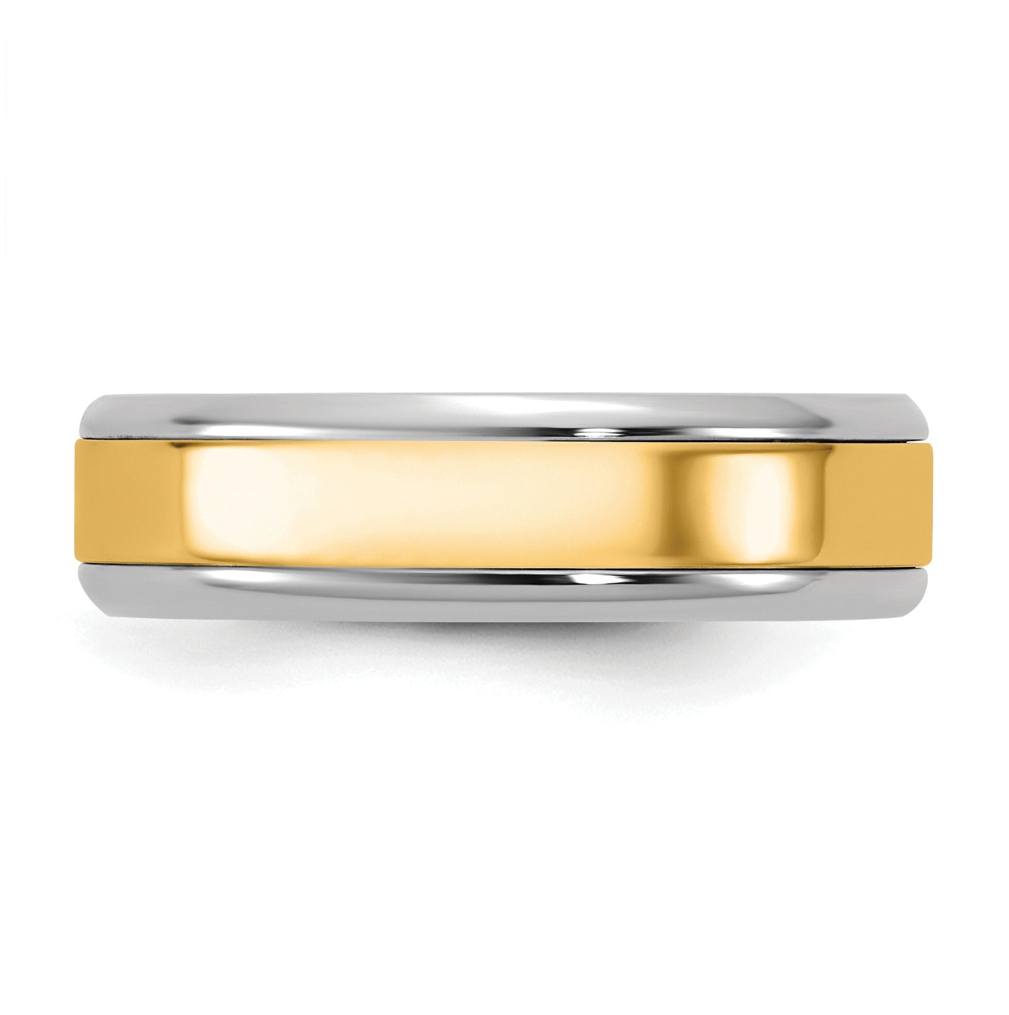 14k Two-Tone White and Yellow Gold Beveled Edge Wedding Band