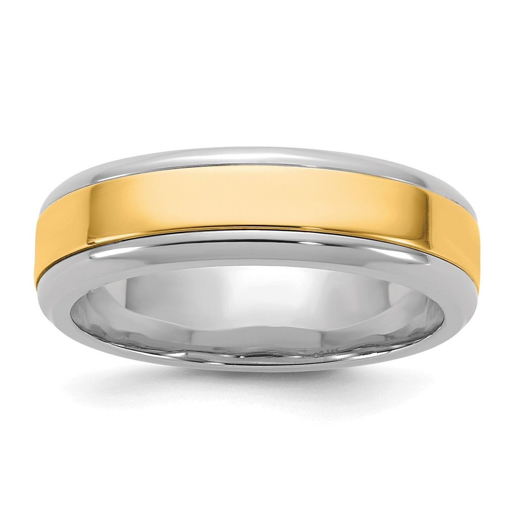 14k Two-Tone White and Yellow Gold Beveled Edge Wedding Band