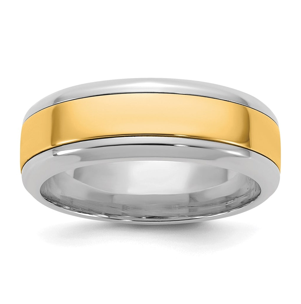 14k Two-Tone White and Yellow Gold Beveled Edge Wedding Band