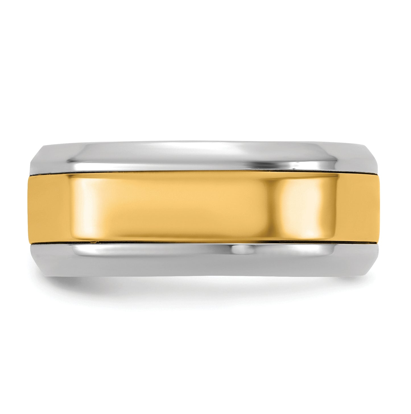 14k Two-Tone White and Yellow Gold Beveled Edge Wedding Band