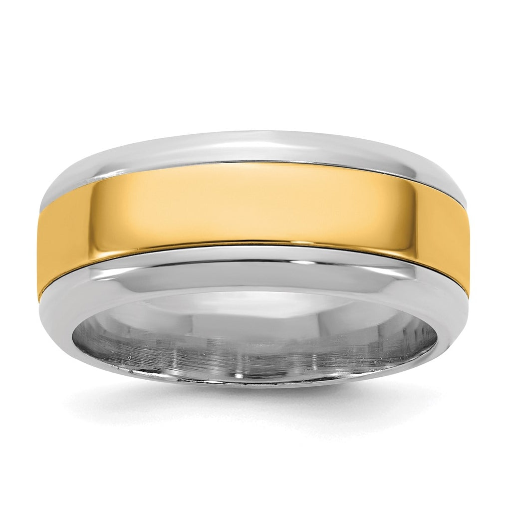 14k Two-Tone White and Yellow Gold Beveled Edge Wedding Band